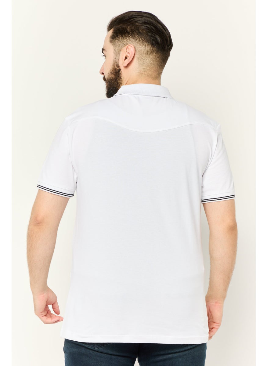 Men Regular Fit Brand Logo Short Sleeves Polo Shirt, White