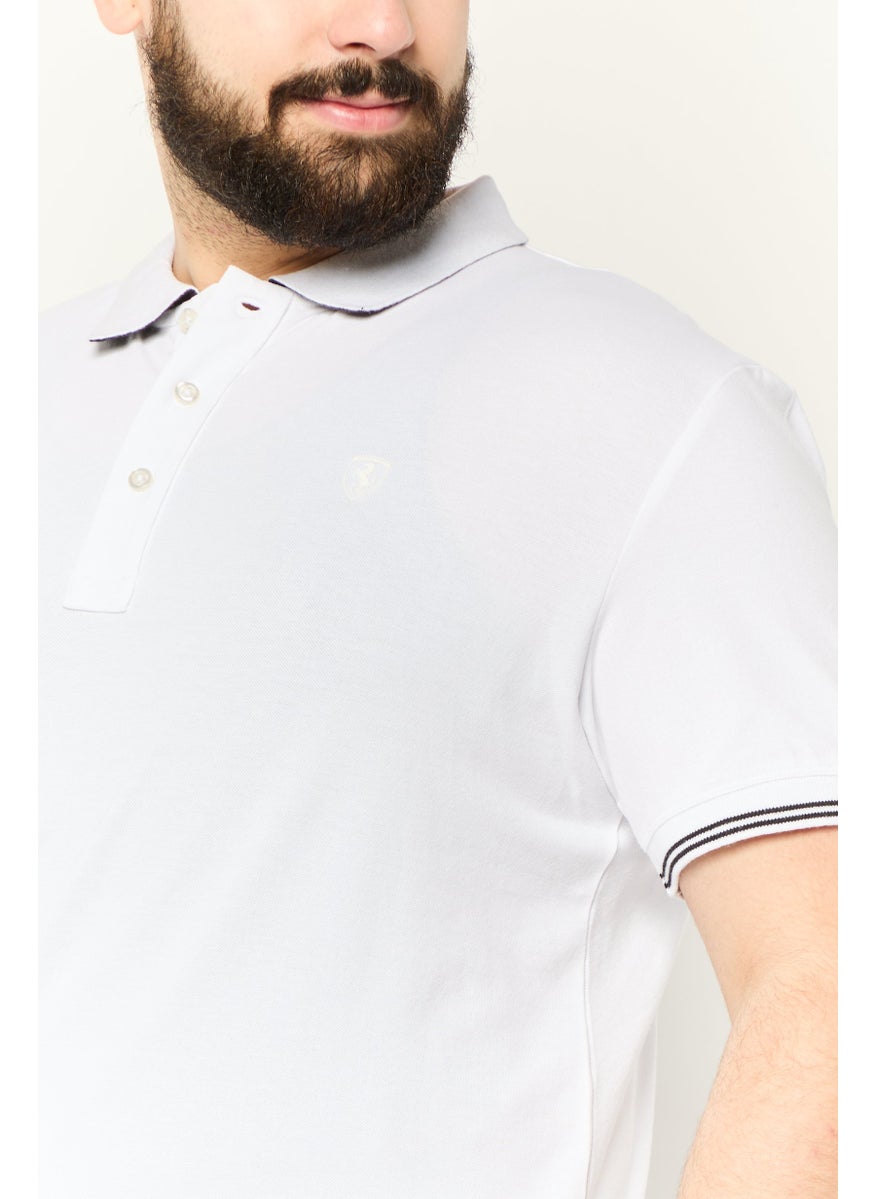 Men Regular Fit Brand Logo Short Sleeves Polo Shirt, White