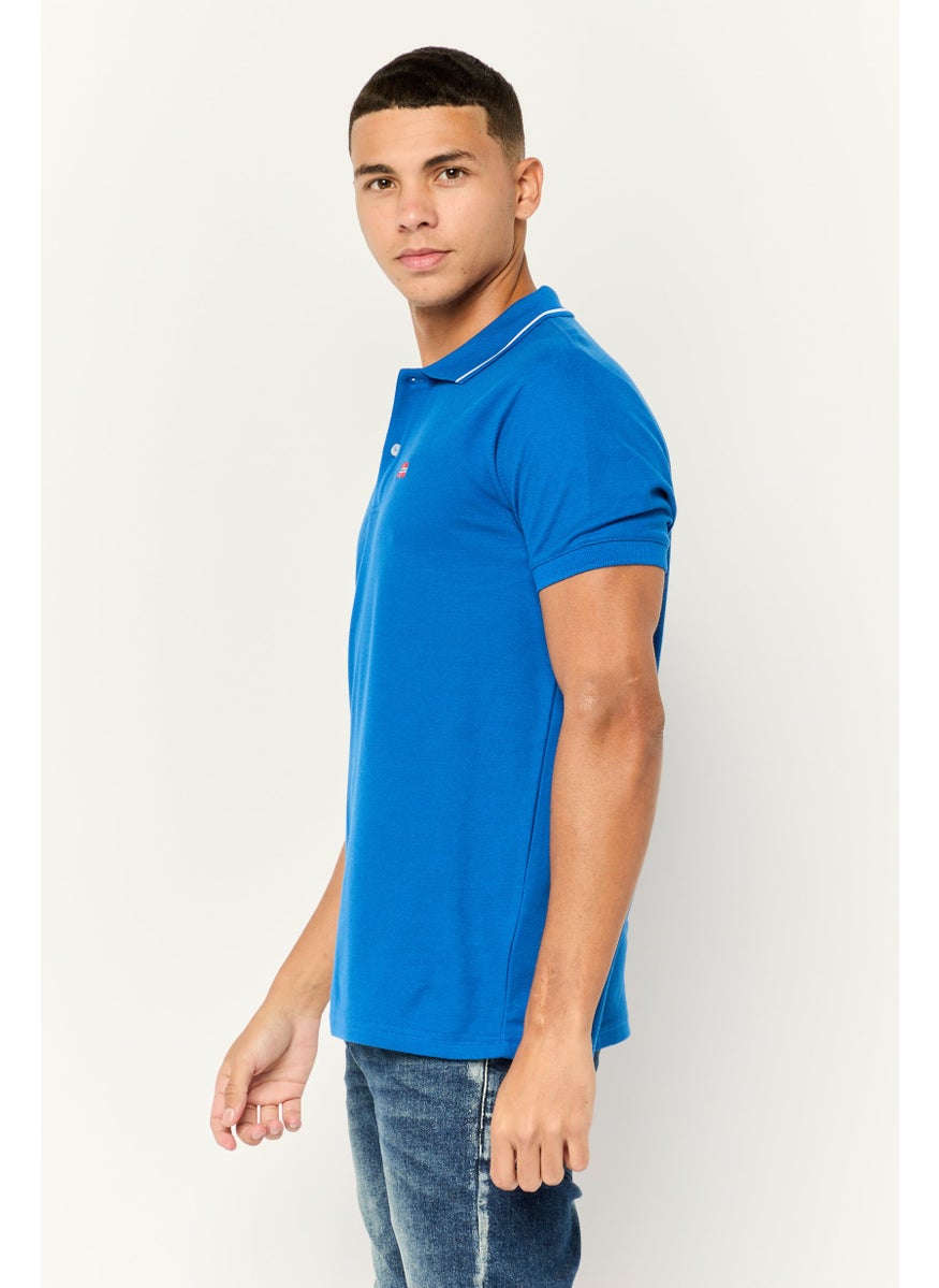 Men Regular Fit Embroidered Short Sleeves Polo Shirt, Blue
