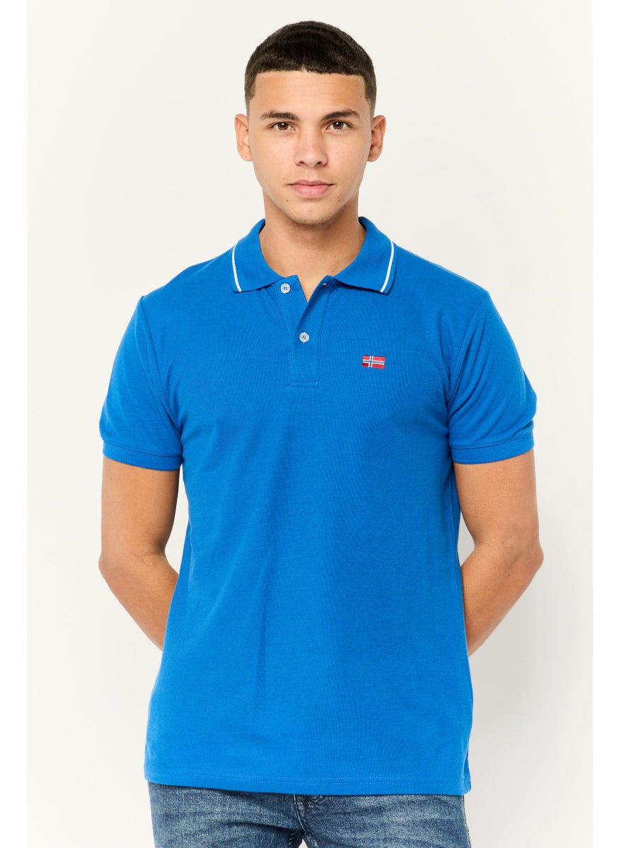 Men Regular Fit Embroidered Short Sleeves Polo Shirt, Blue