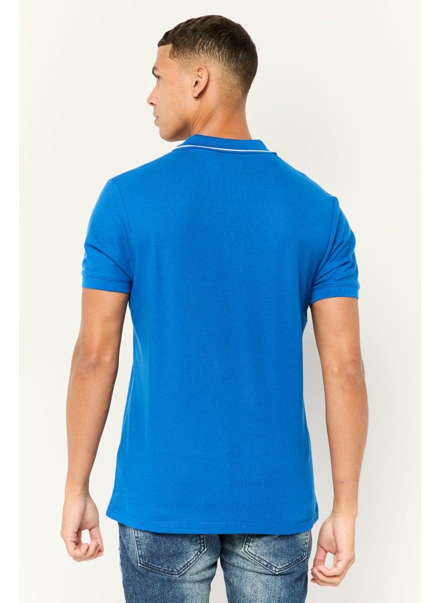 Men Regular Fit Embroidered Short Sleeves Polo Shirt, Blue