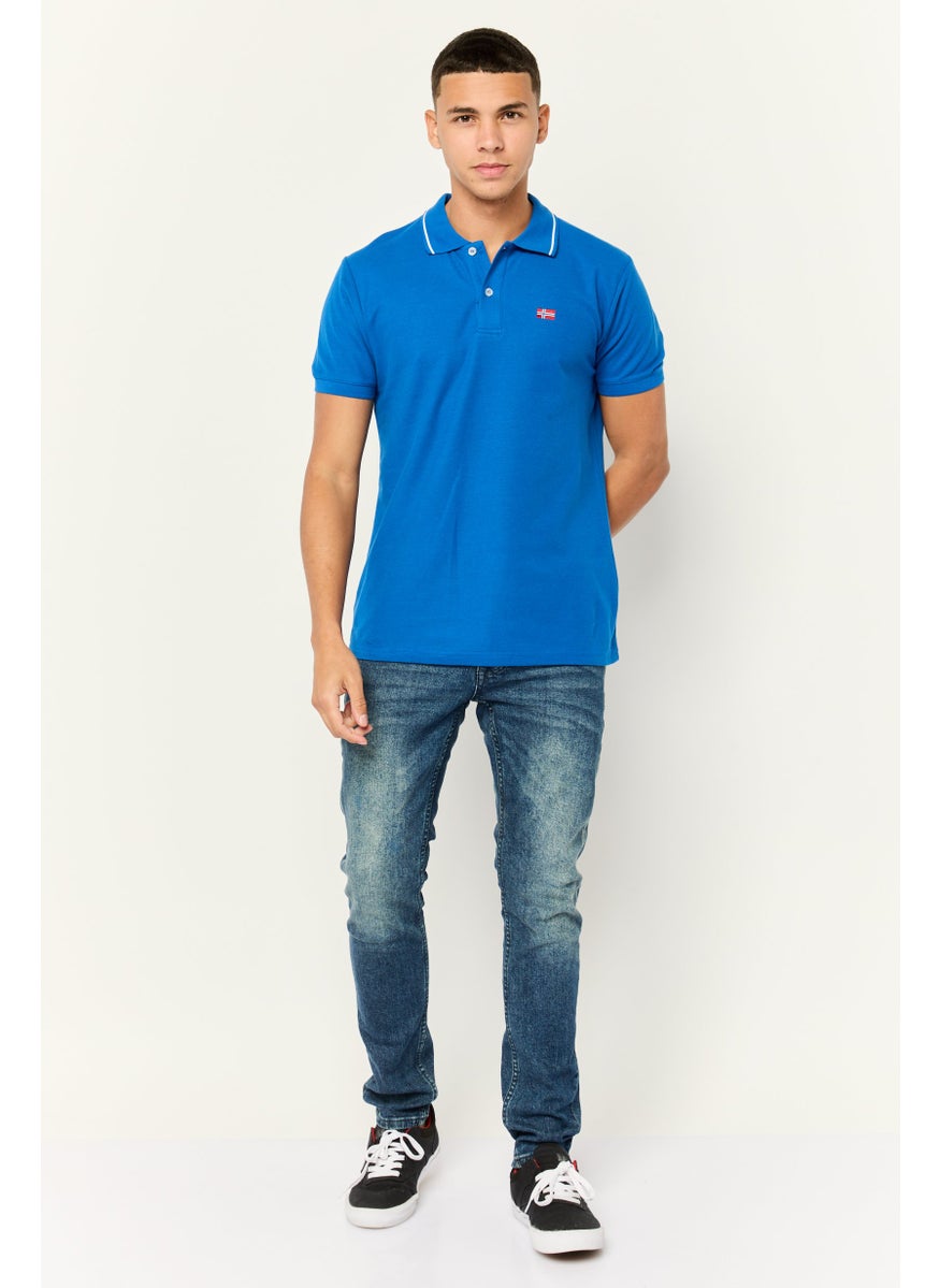 Men Regular Fit Embroidered Short Sleeves Polo Shirt, Blue