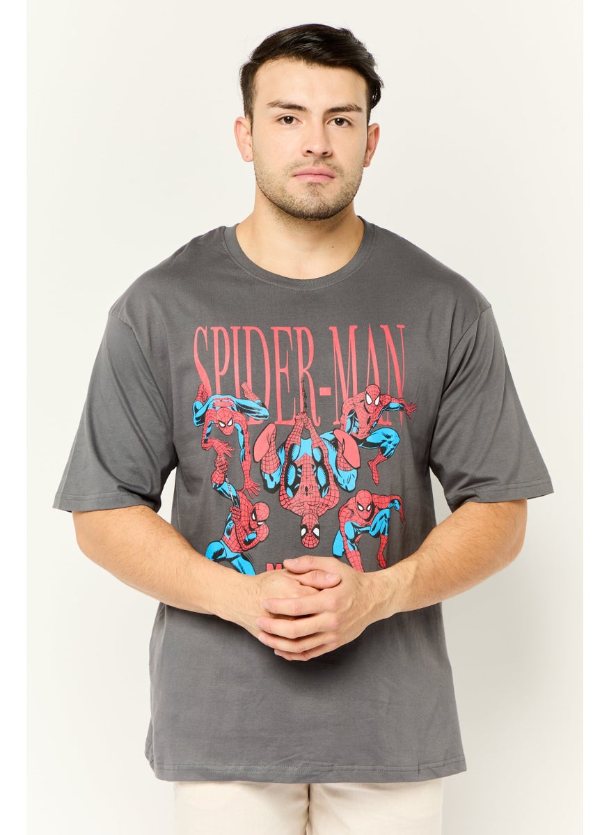 Men Crew Neck Short Sleeves Graphic Print T-Shirt, Grey
