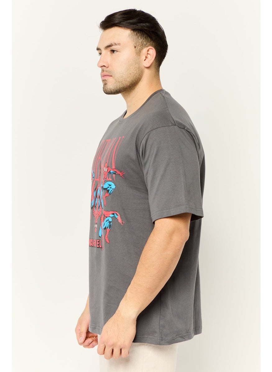 Men Crew Neck Short Sleeves Graphic Print T-Shirt, Grey