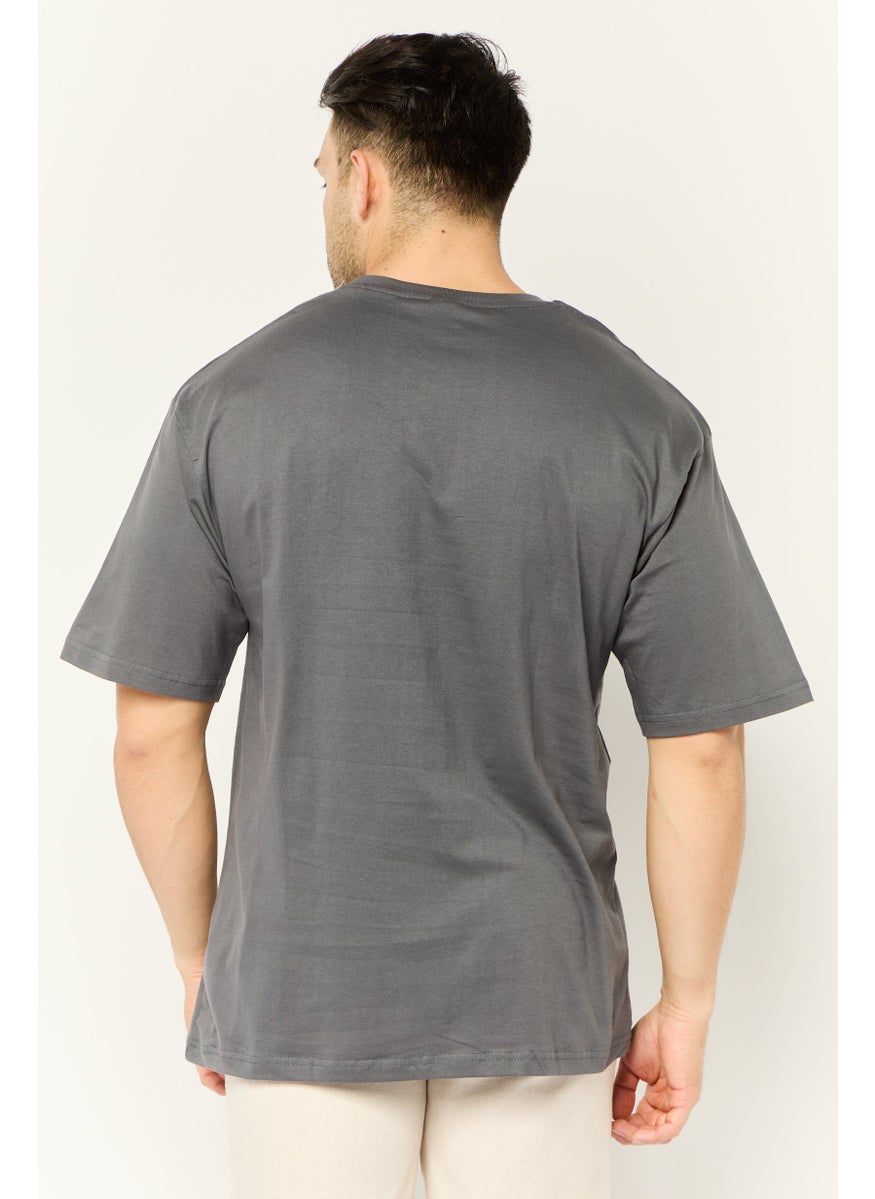 Men Crew Neck Short Sleeves Graphic Print T-Shirt, Grey