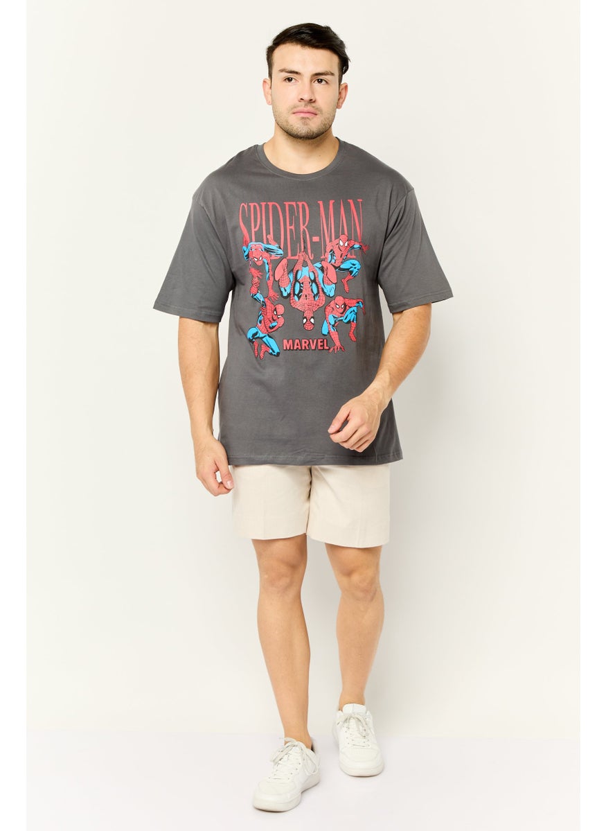 Men Crew Neck Short Sleeves Graphic Print T-Shirt, Grey