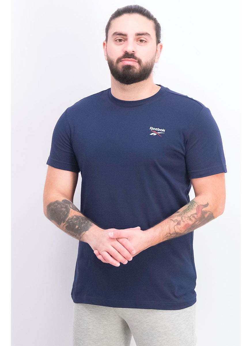Men Crew Neck Embroidered Logo Short Sleeve T-shirt, Navy