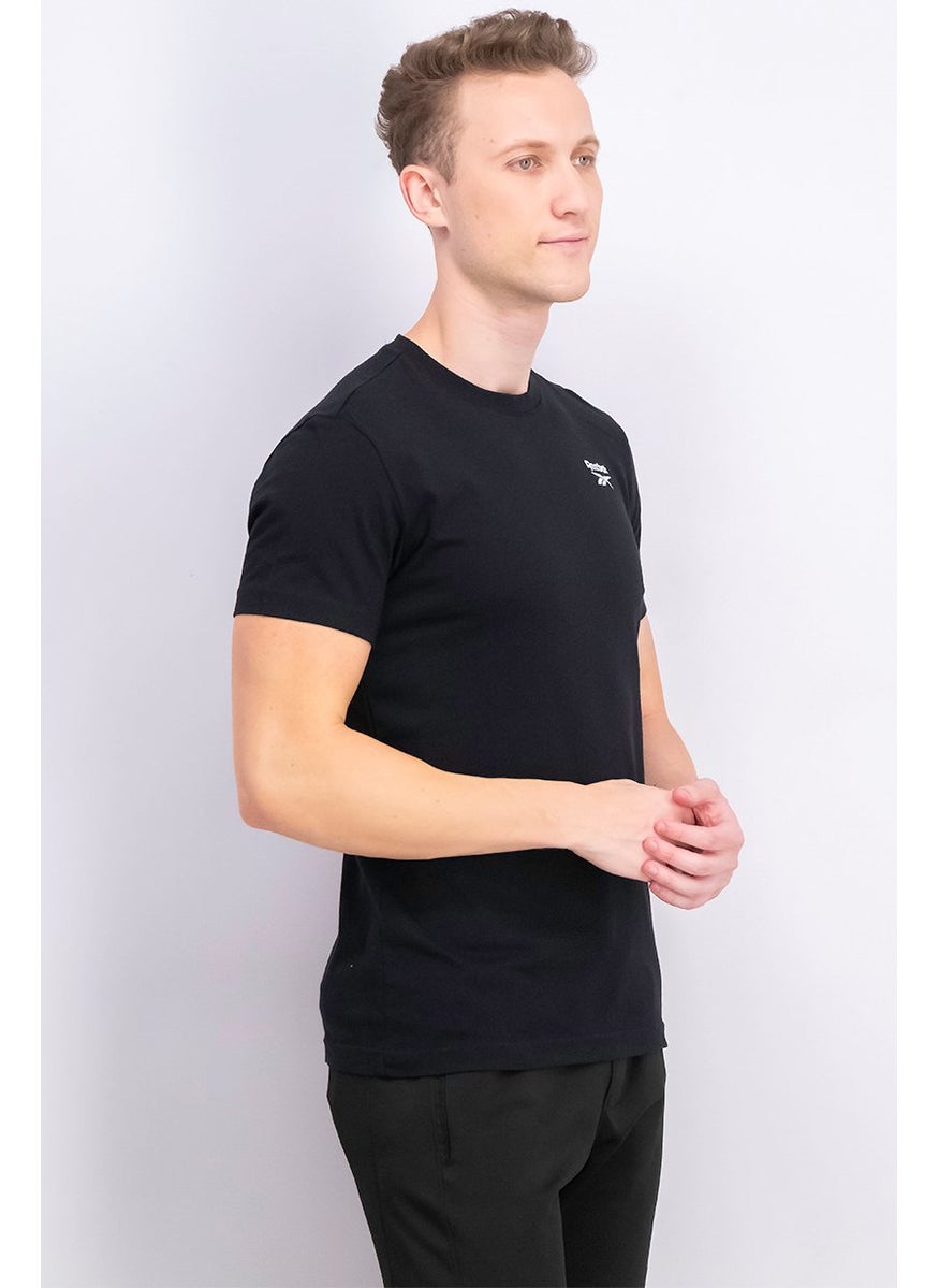 Men Crew Neck Short Sleeves Embroidered Logo T-shirt, Black