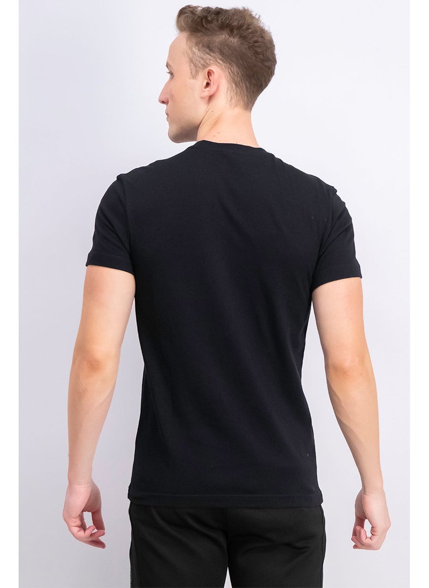 Men Crew Neck Short Sleeves Embroidered Logo T-shirt, Black