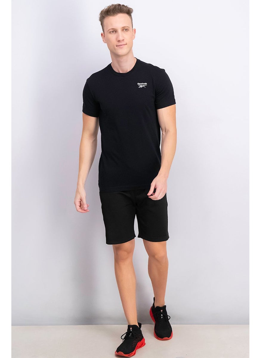 Men Crew Neck Short Sleeves Embroidered Logo T-shirt, Black