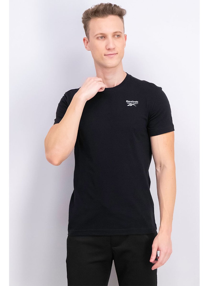 Men Crew Neck Short Sleeves Embroidered Logo T-shirt, Black