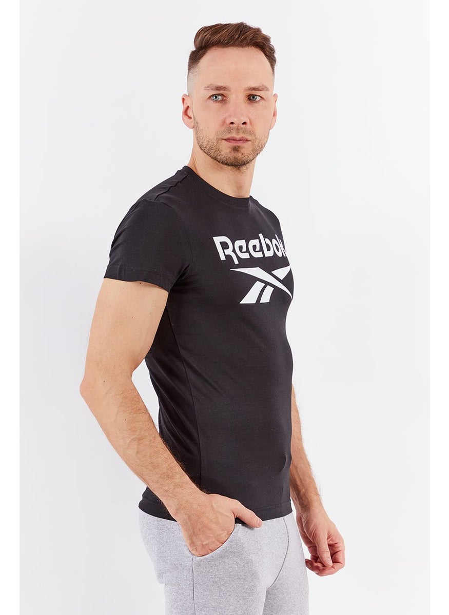 Men Sport Fit Short Sleeves Big Logo T-Shirt, Black
