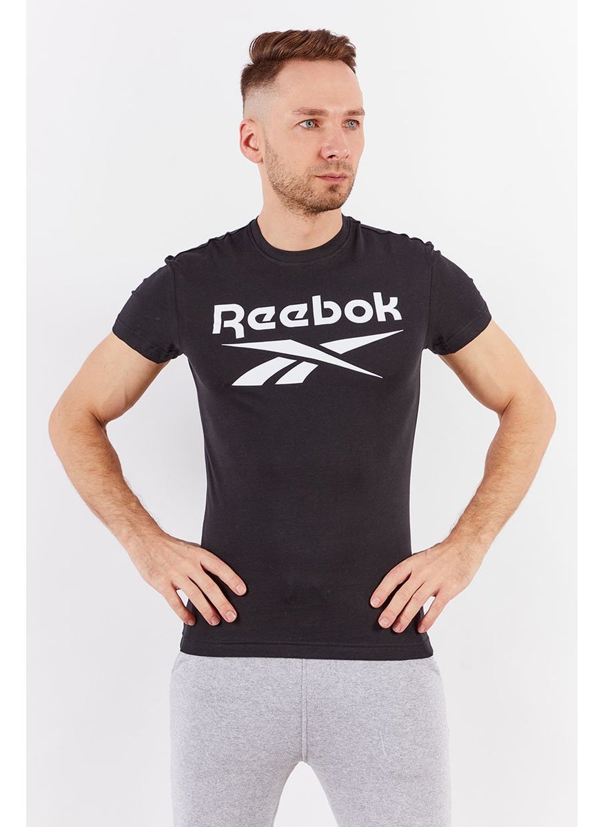 Men Sport Fit Short Sleeves Big Logo T-Shirt, Black