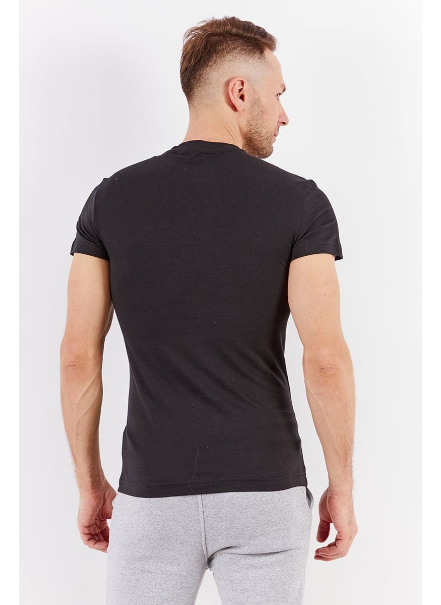 Men Sport Fit Short Sleeves Big Logo T-Shirt, Black