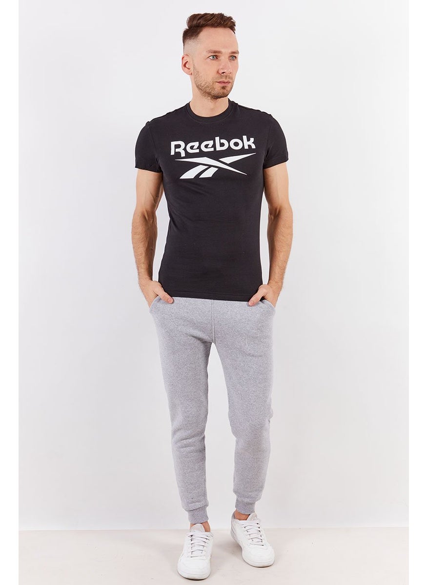 Men Sport Fit Short Sleeves Big Logo T-Shirt, Black