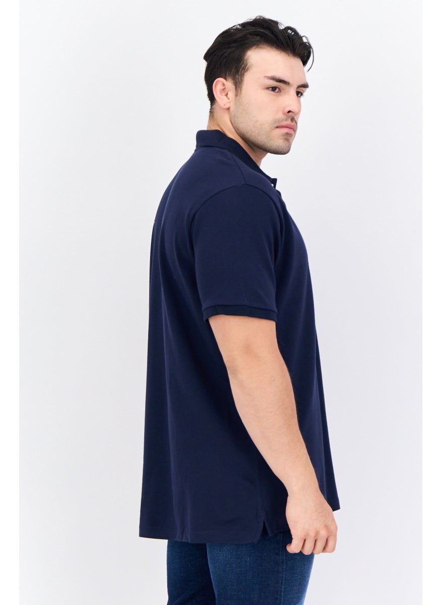 Men Regular Fit Solid Short Sleeves Polo Shirt, Navy