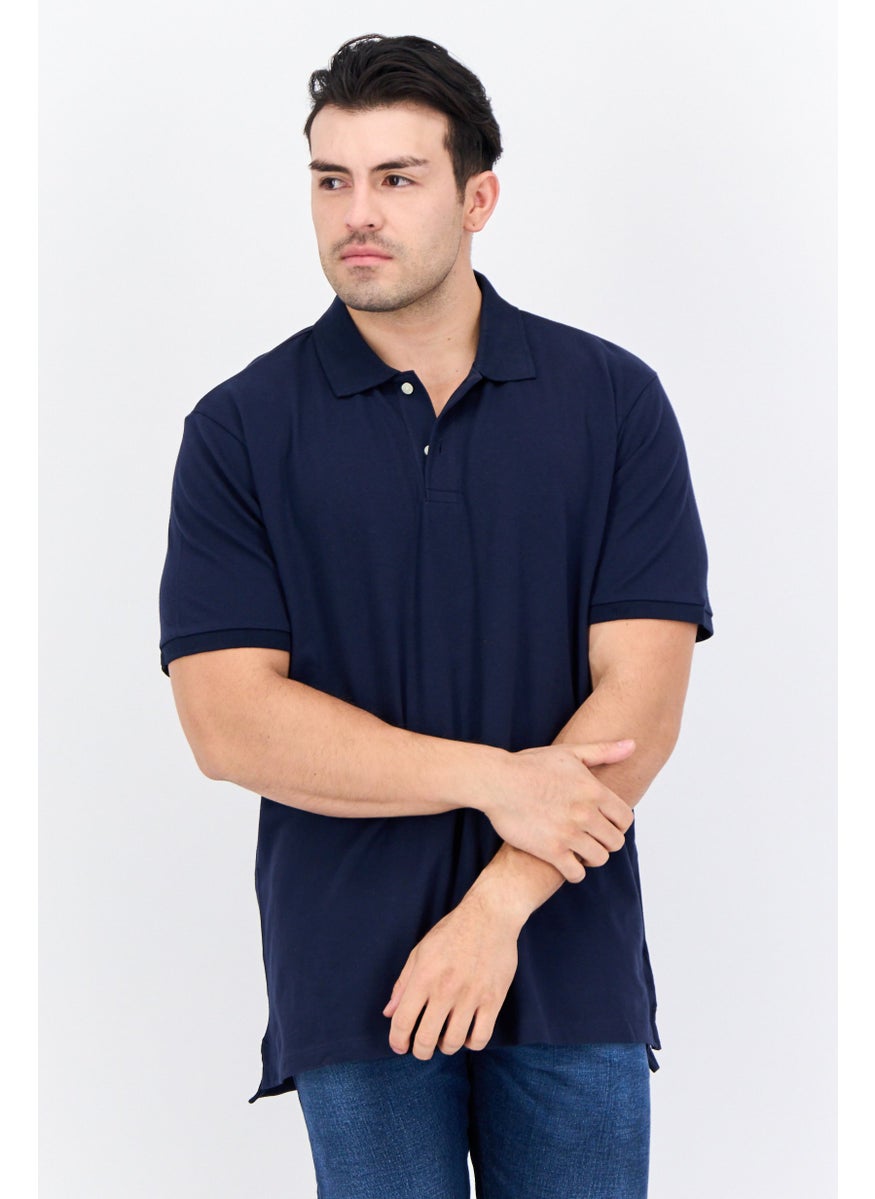 Men Regular Fit Solid Short Sleeves Polo Shirt, Navy