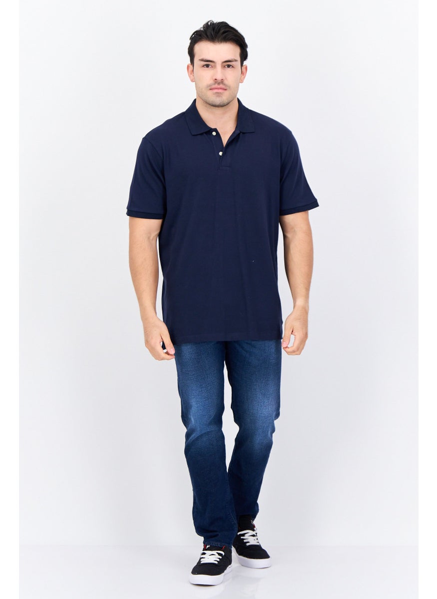 Men Regular Fit Solid Short Sleeves Polo Shirt, Navy