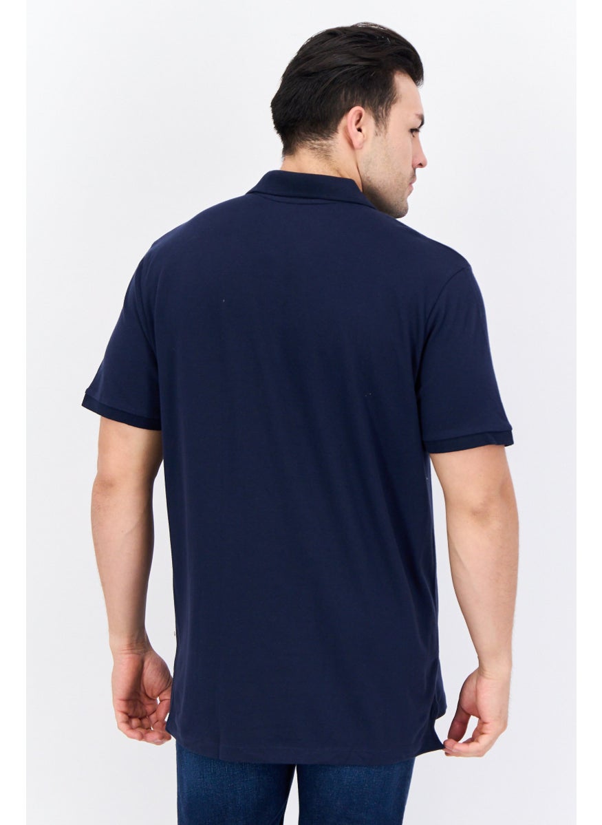 Men Regular Fit Solid Short Sleeves Polo Shirt, Navy