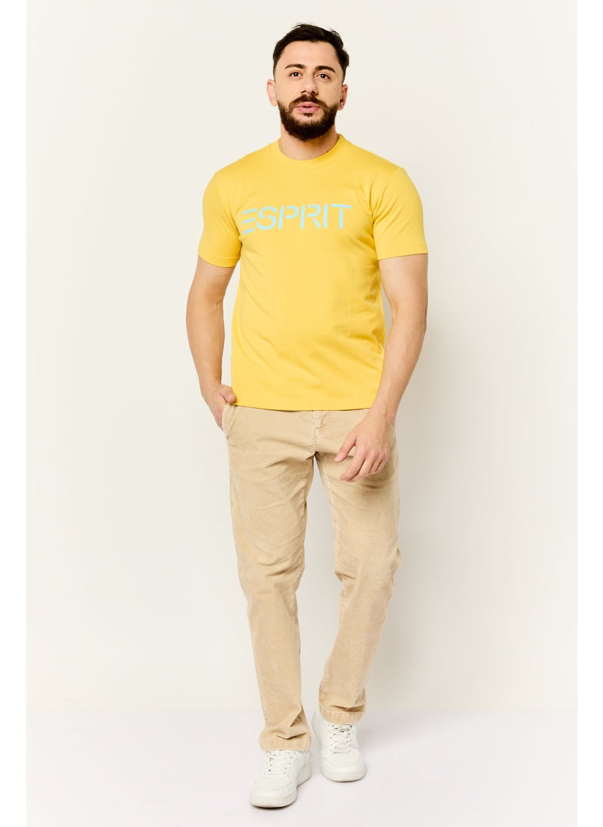 Men Crew Neck Short Sleeves  Graphic Print T-Shirt, Yellow