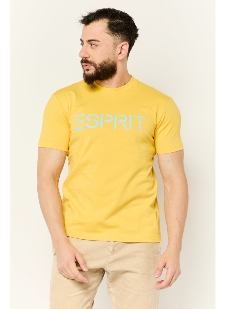Men Crew Neck Short Sleeves  Graphic Print T-Shirt, Yellow