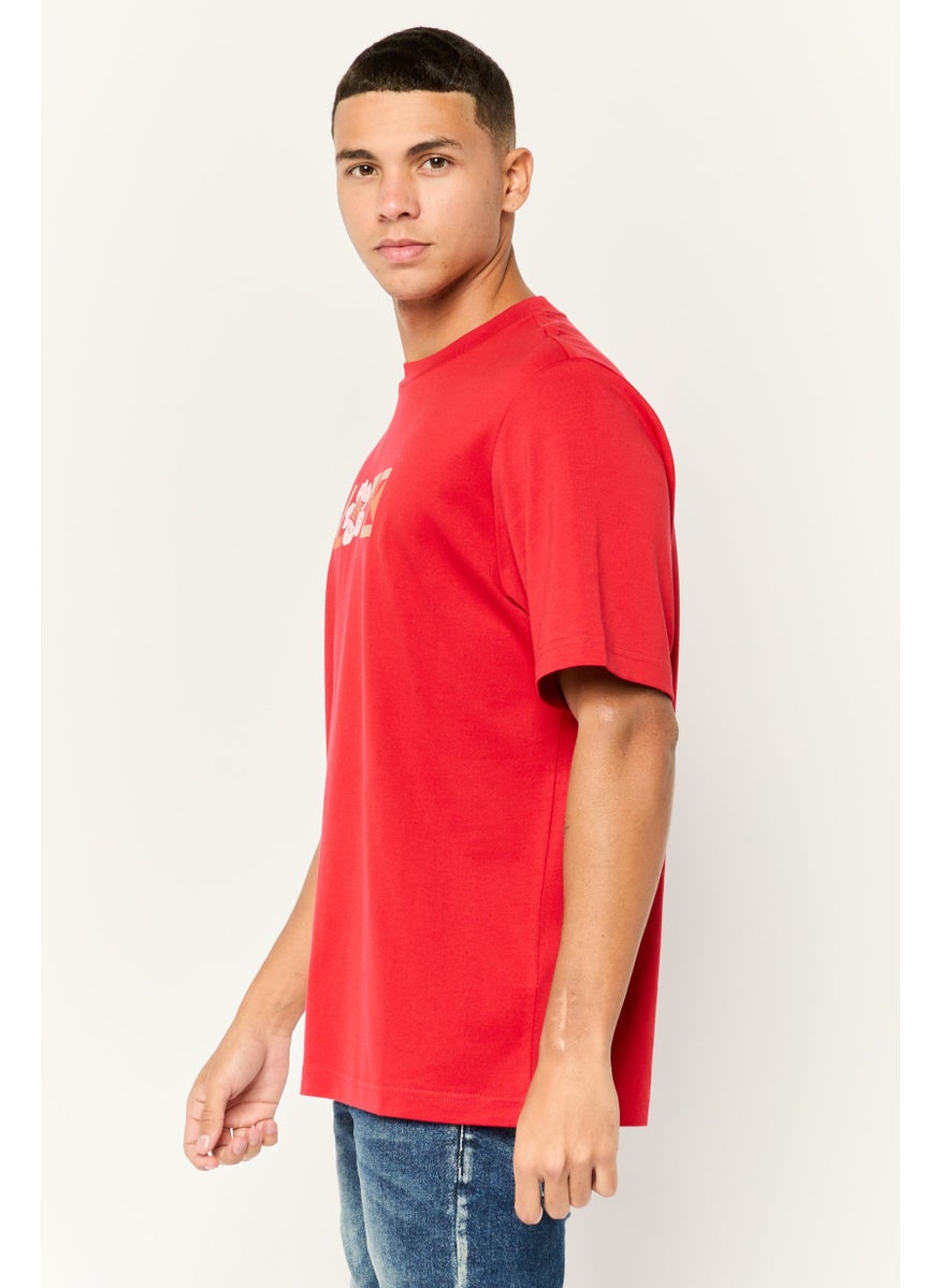 Men Crew Neck Short Sleeve Graphic Print T-Shirt, Red
