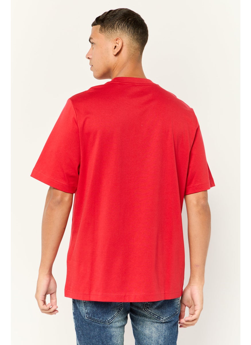 Men Crew Neck Short Sleeve Graphic Print T-Shirt, Red