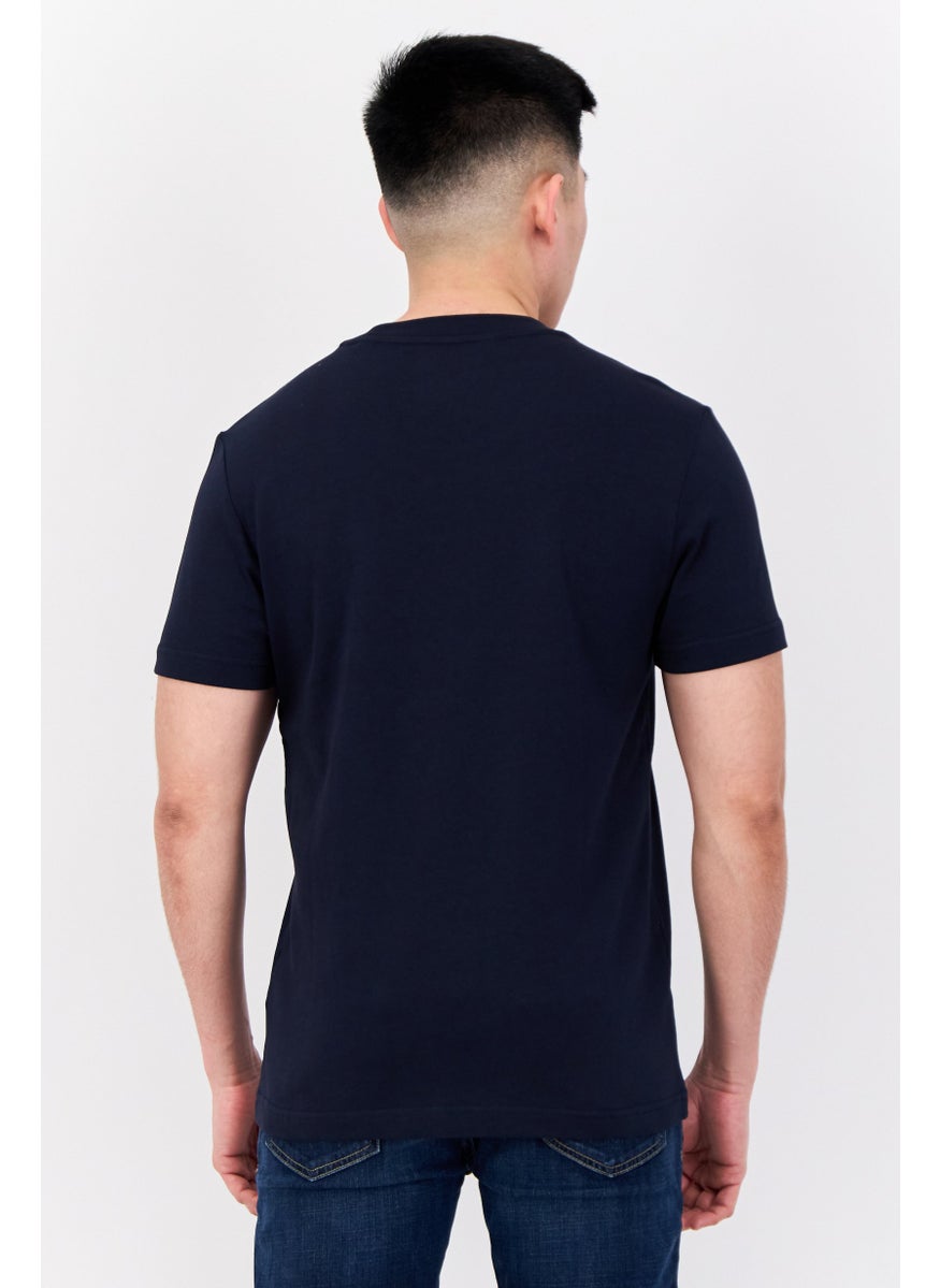 Men Crew Neck Short Sleeve Brand Logo T-Shirt, Navy