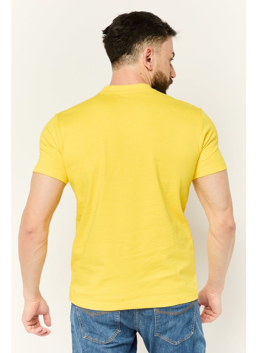 Men Crew Neck Short Sleeves Brand Logo T-Shirt, Yellow