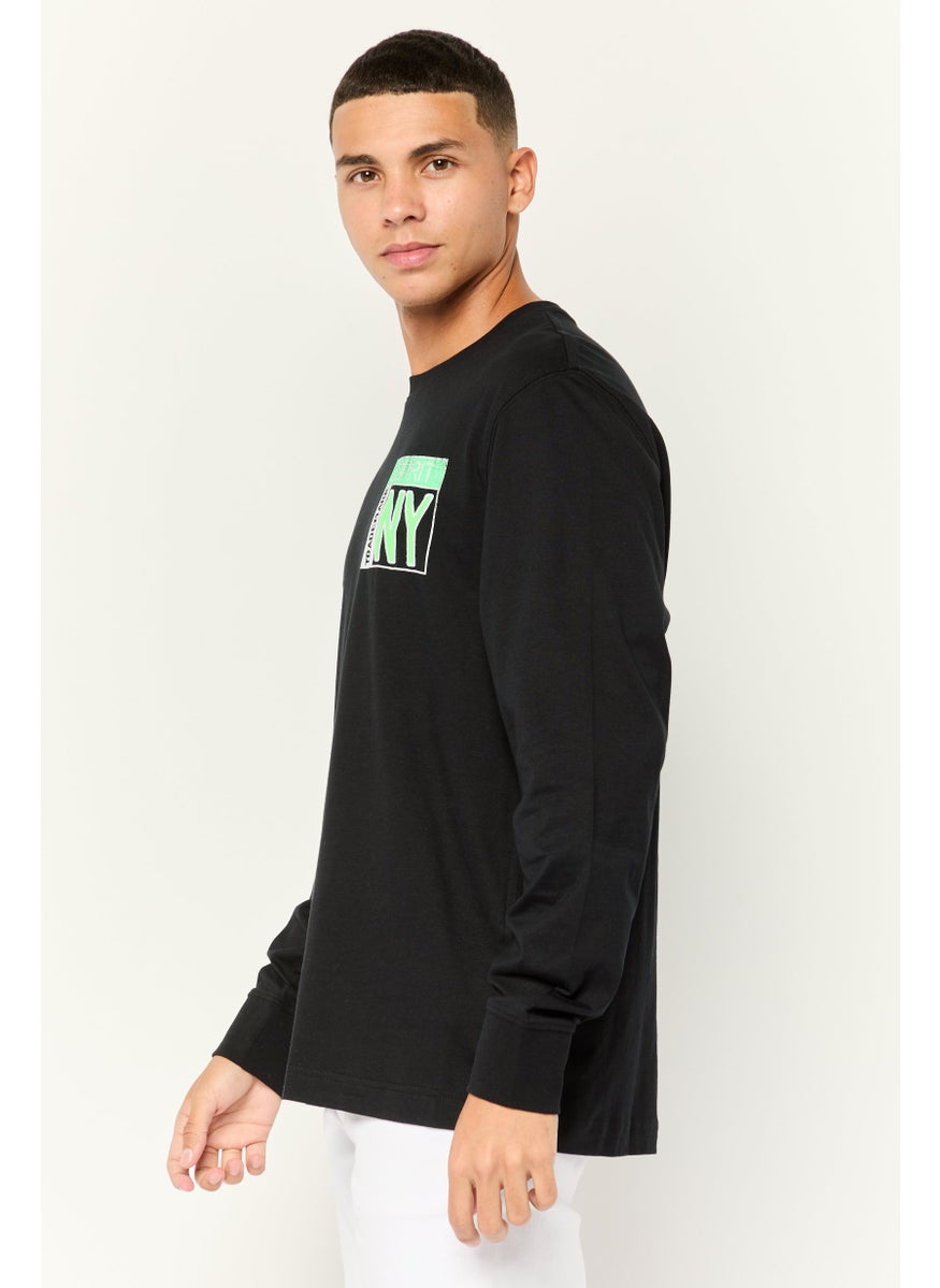 Men Crew Neck Long Sleeves Graphic Print T-Shirt, Black