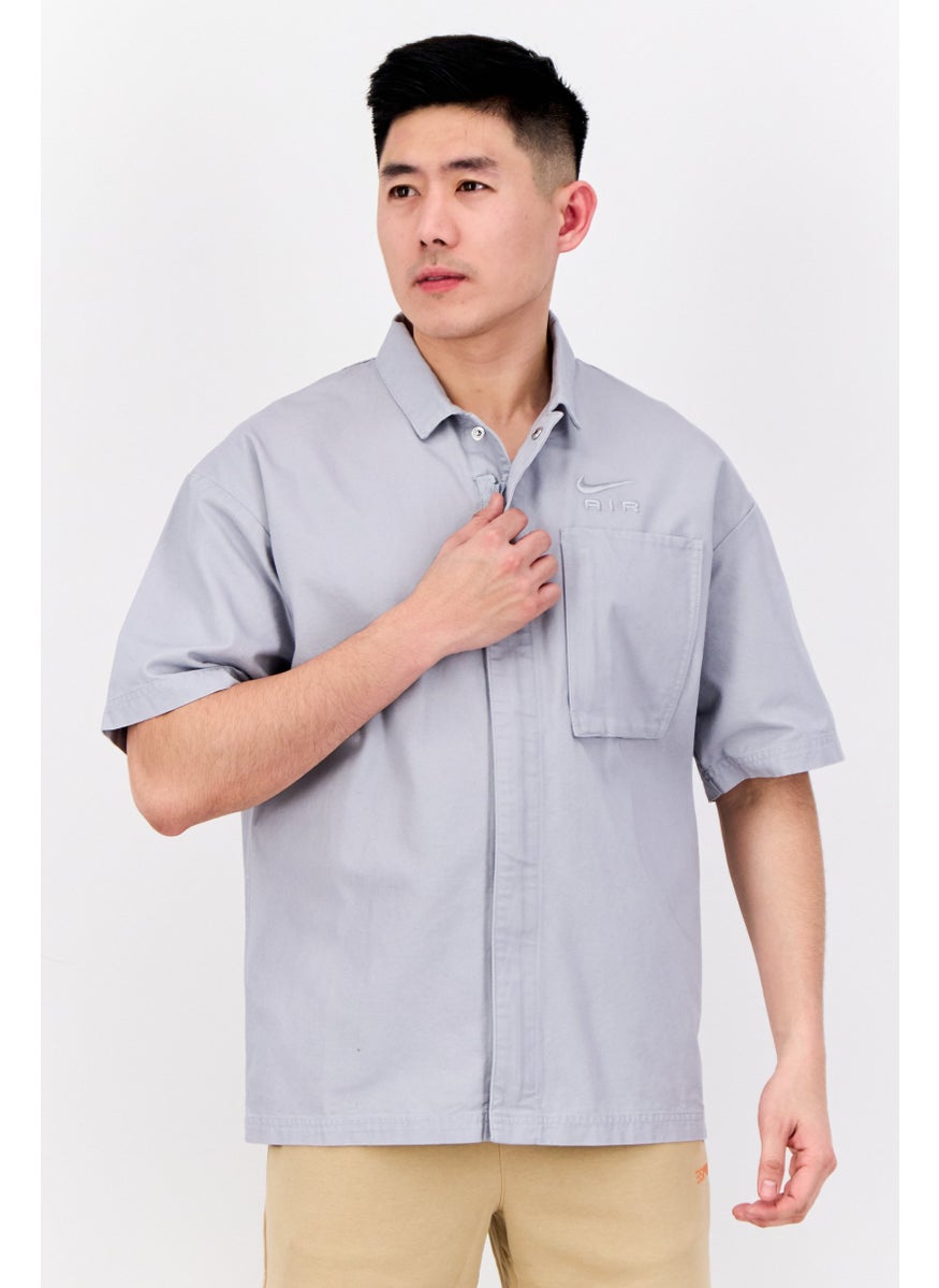 Men Loose Fit Short Sleeve Outdoor Shirt, Light Grey