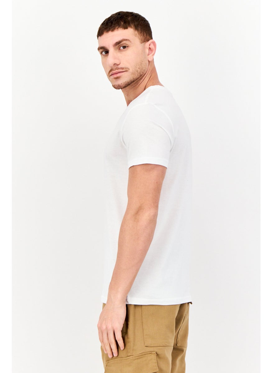 Men Crew Neck Short Sleeves Brand Logo T-shirt, Bright White