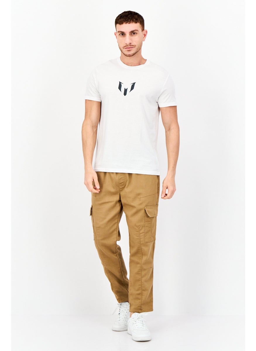 Men Crew Neck Short Sleeves Brand Logo T-shirt, Bright White