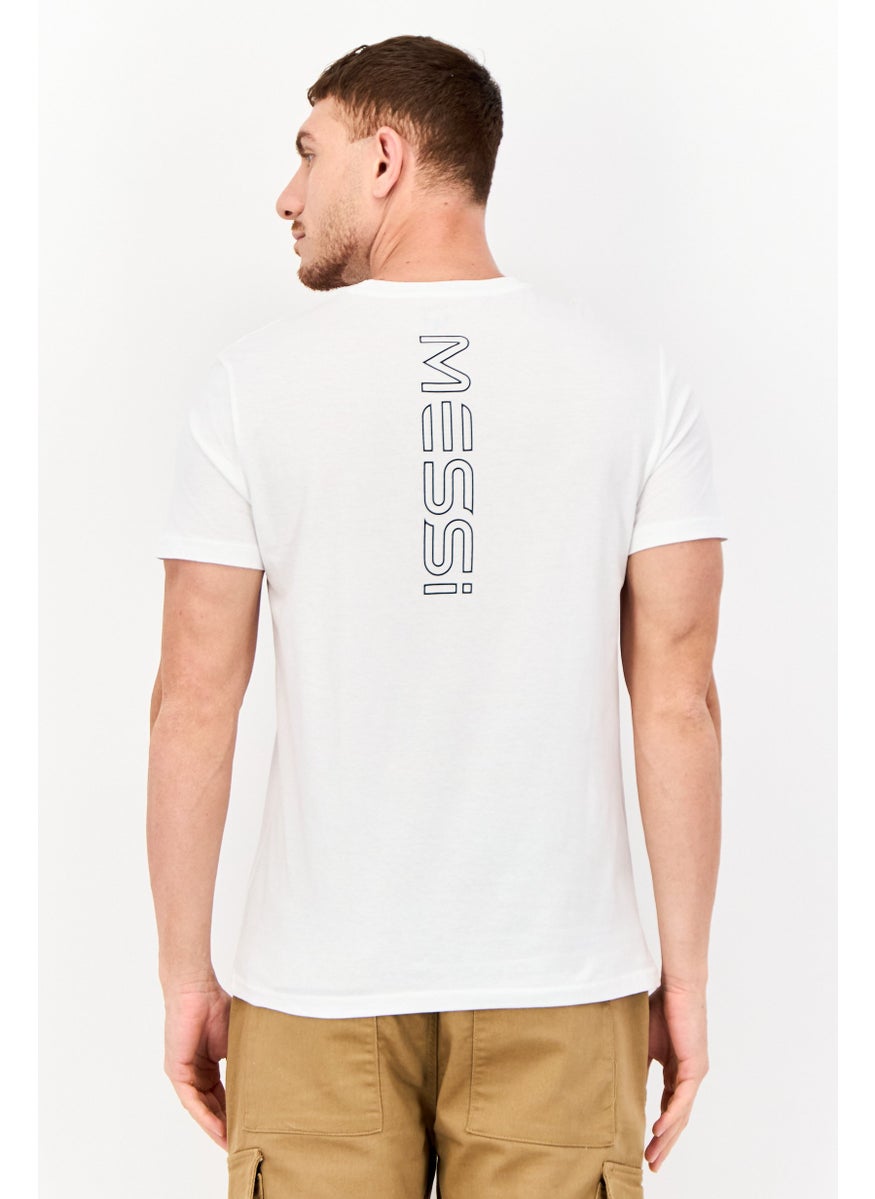 Men Crew Neck Short Sleeves Brand Logo T-shirt, Bright White