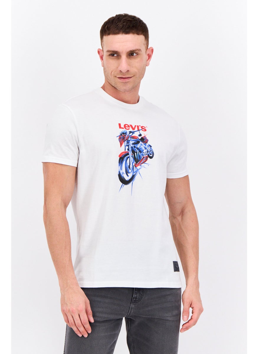 Men Crew Neck Short Sleeve Graphic T Shirt, White Combo