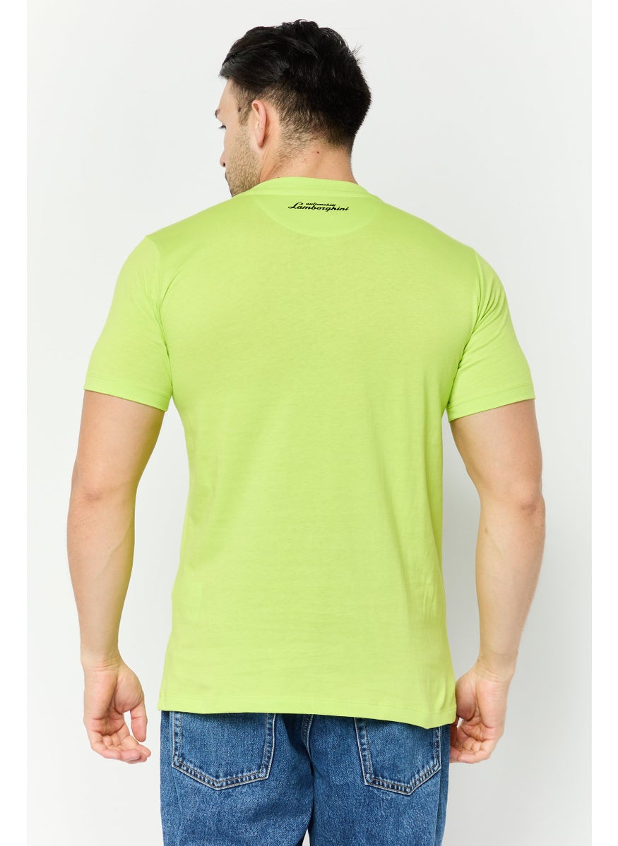 Men Crew Neck Short Sleeves Brand Logo T-Shirt, Green