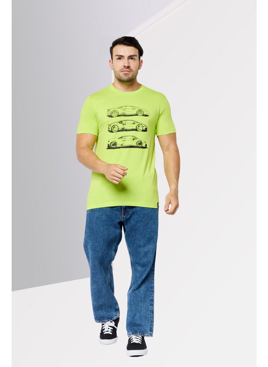 Men Crew Neck Short Sleeves Brand Logo T-Shirt, Green