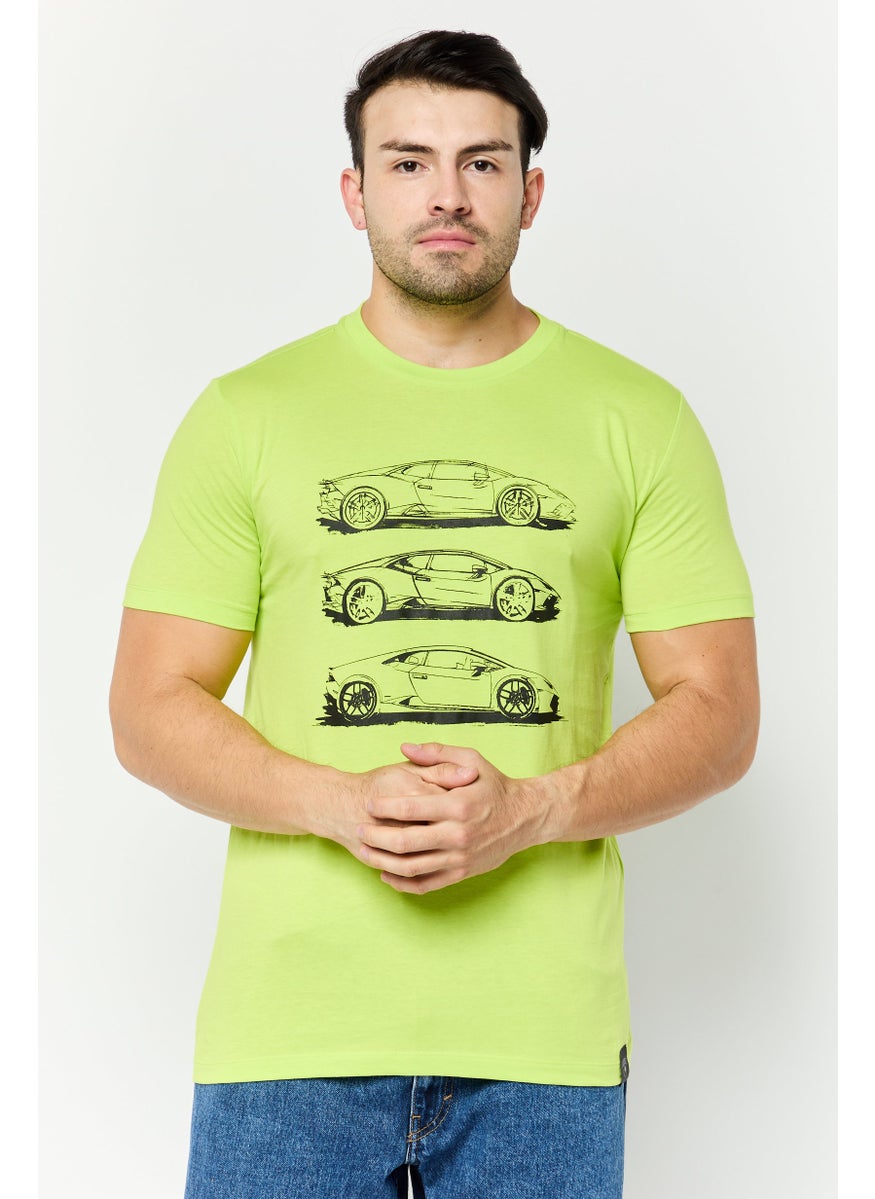 Men Crew Neck Short Sleeves Brand Logo T-Shirt, Green