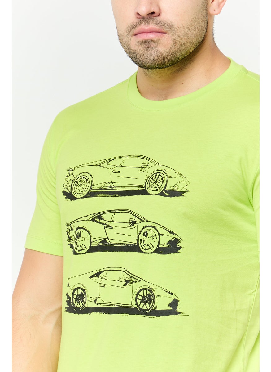 Men Crew Neck Short Sleeves Brand Logo T-Shirt, Green