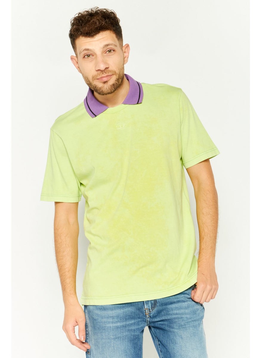 Men Pointed Collar Short Sleeve Embroidered Logo T-shirts, Lime