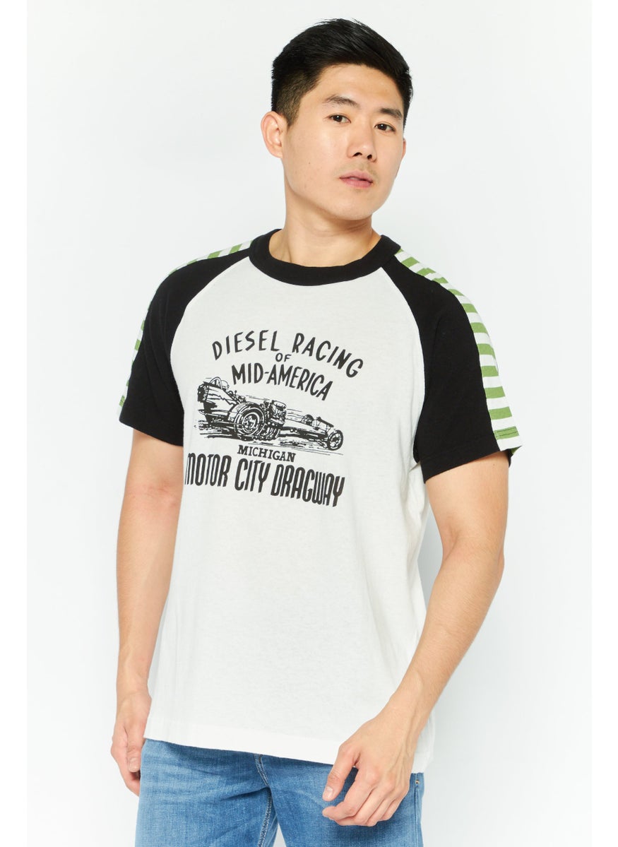 Men Crew Neck Short Sleeve Brand Logo T-Shirt, White