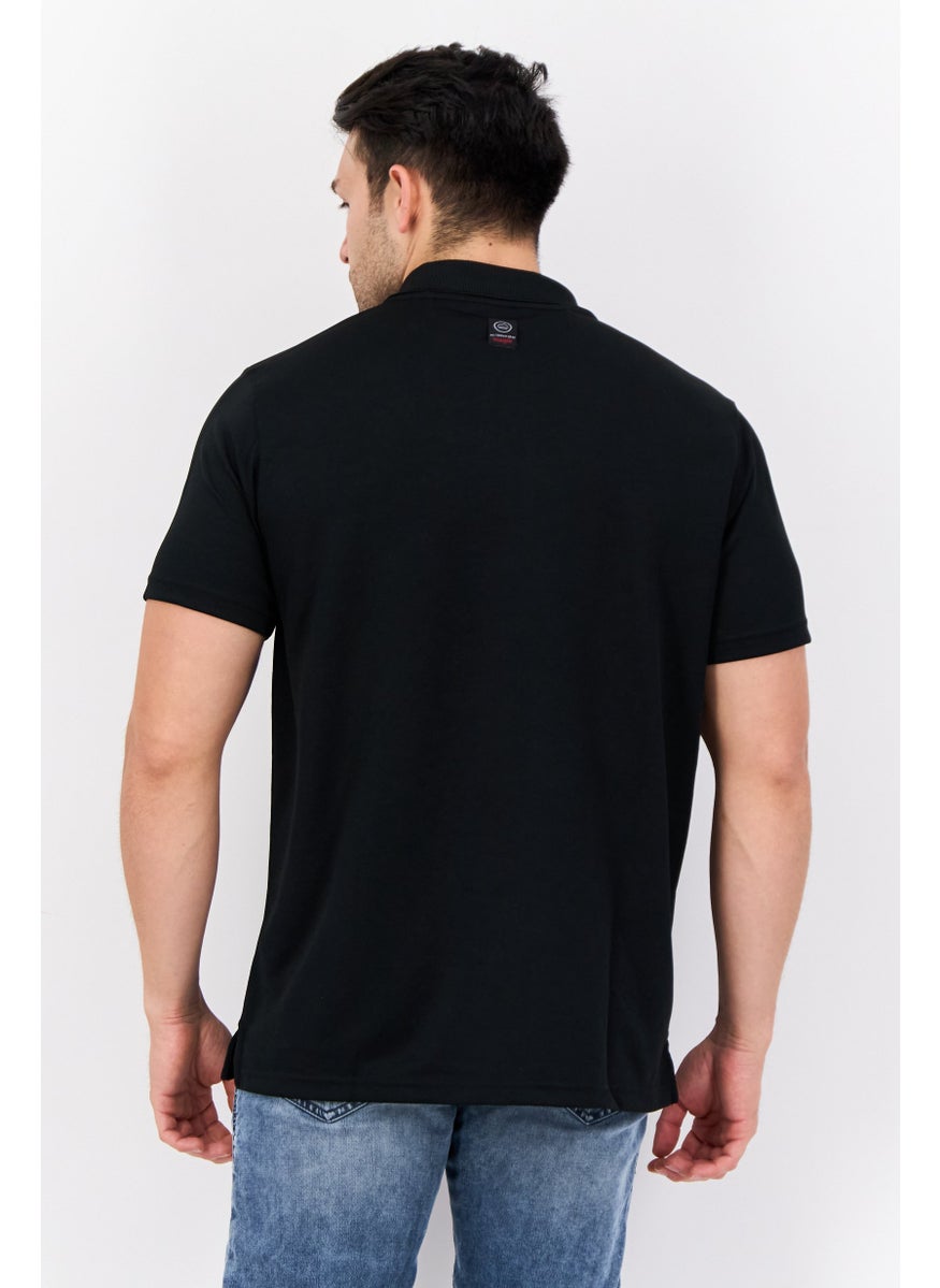 Men Regular Fit Short Sleeves Textured Polo Shirt, Black