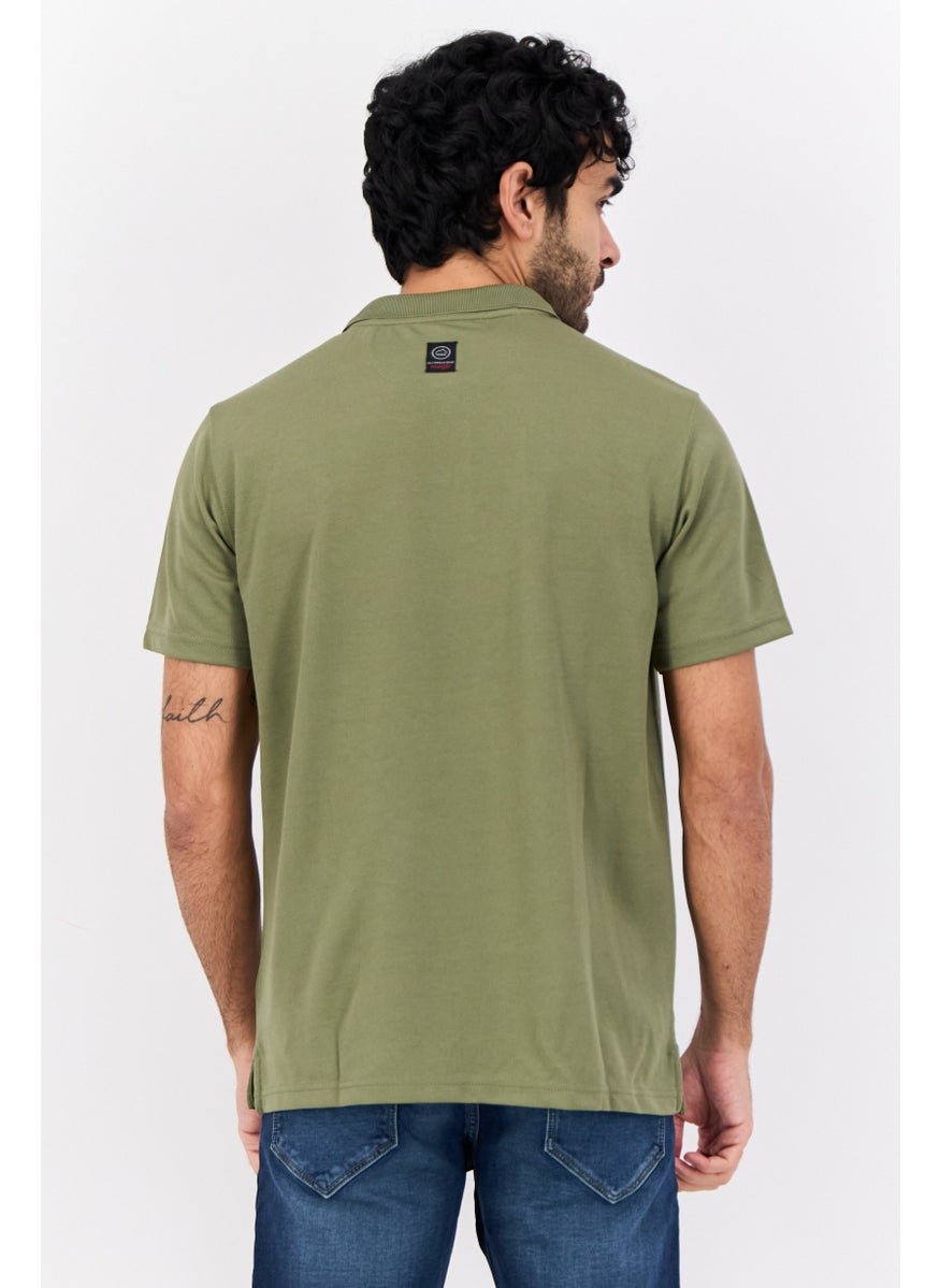 Men Regular Fit Plain Short Sleeves Polo Shirt, Olive