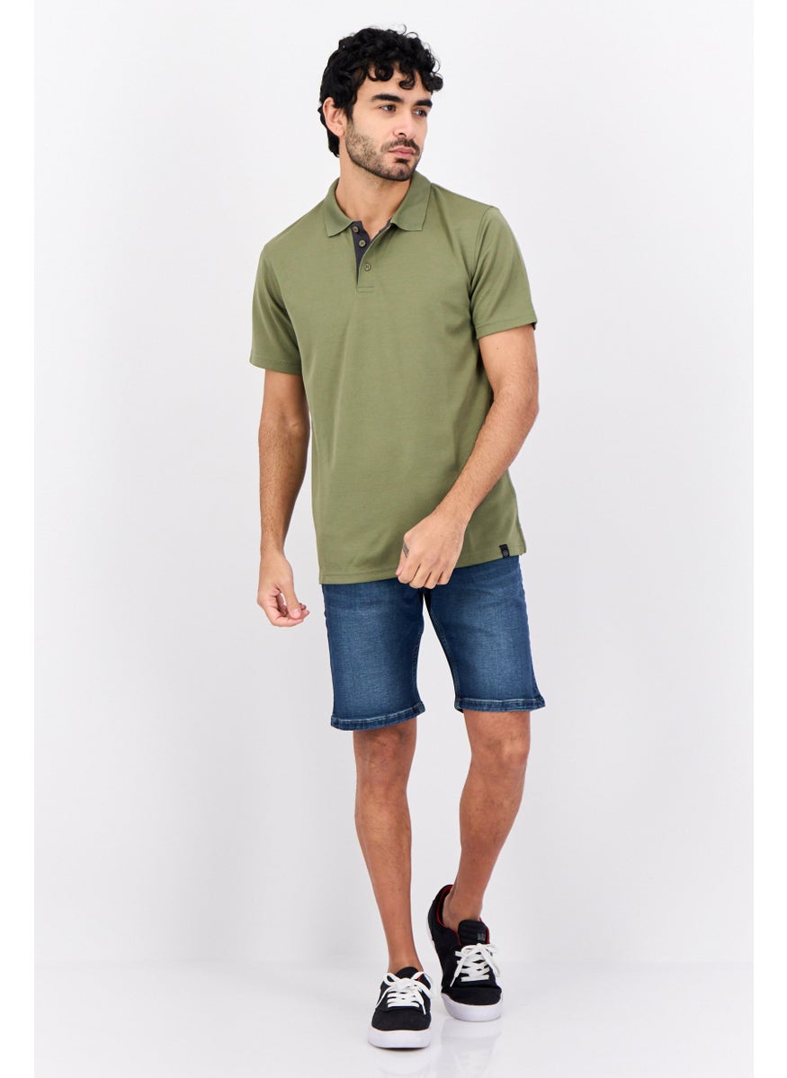Men Regular Fit Plain Short Sleeves Polo Shirt, Olive