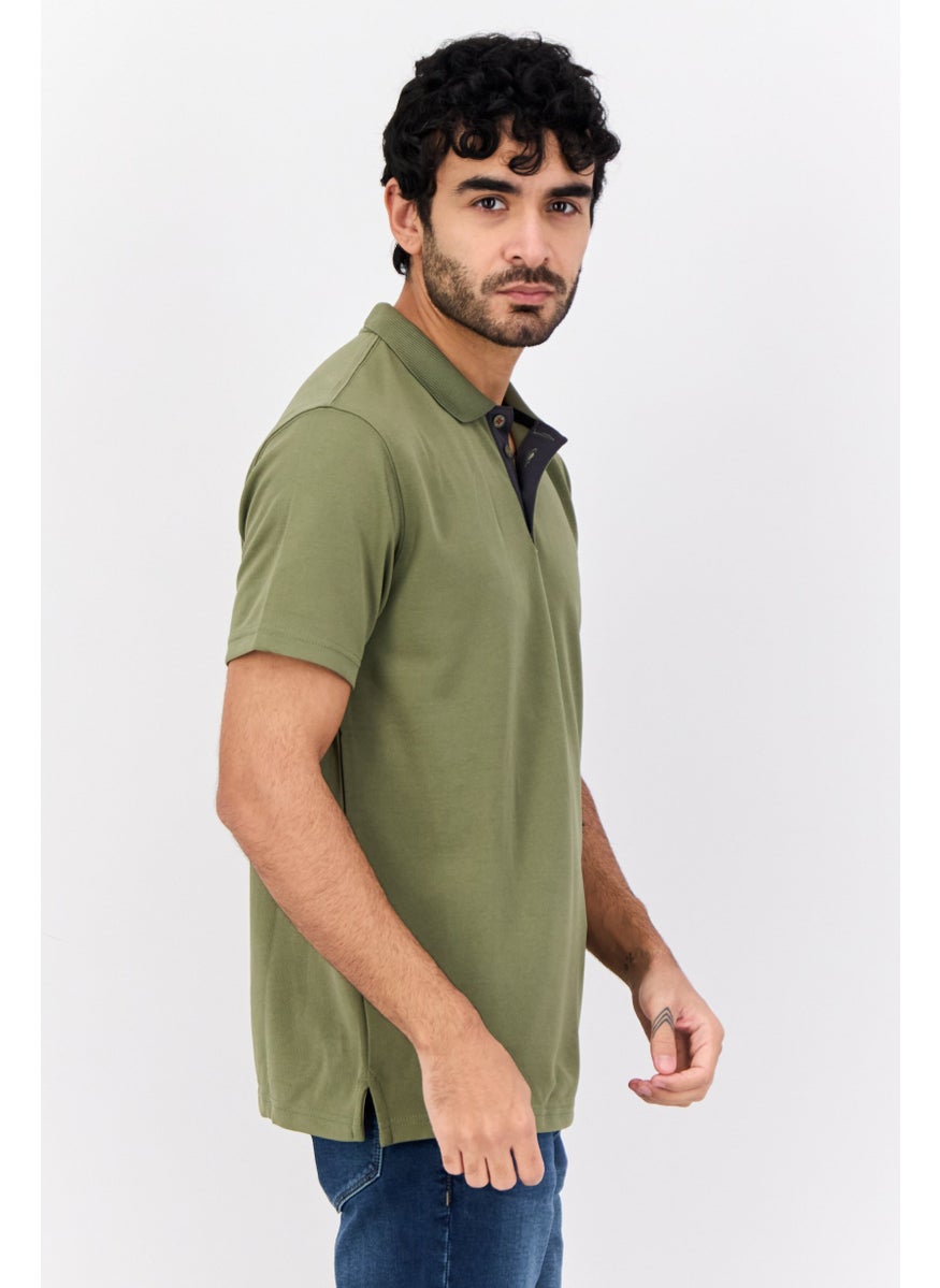 Men Regular Fit Plain Short Sleeves Polo Shirt, Olive