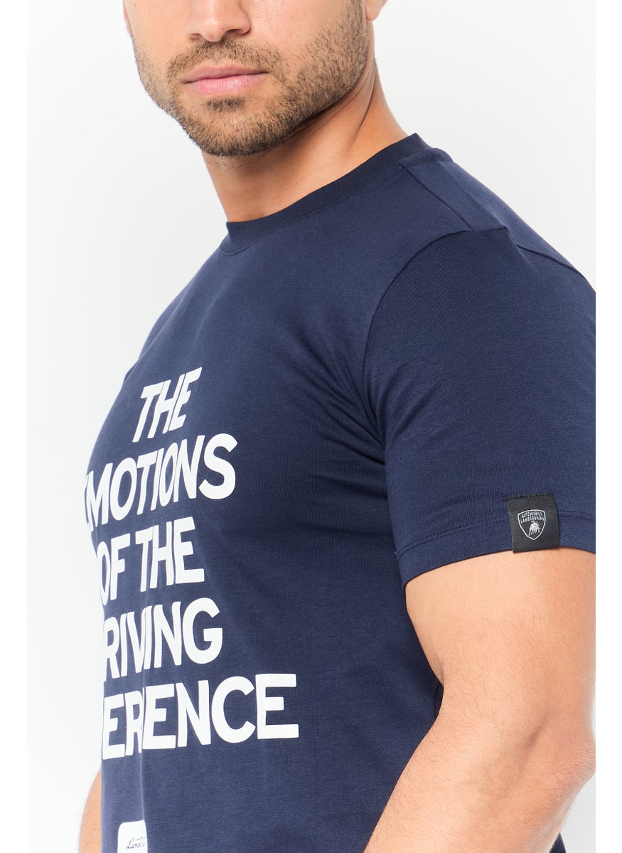 Men Crew Neck Short Sleeves Printed T-Shirt, Navy