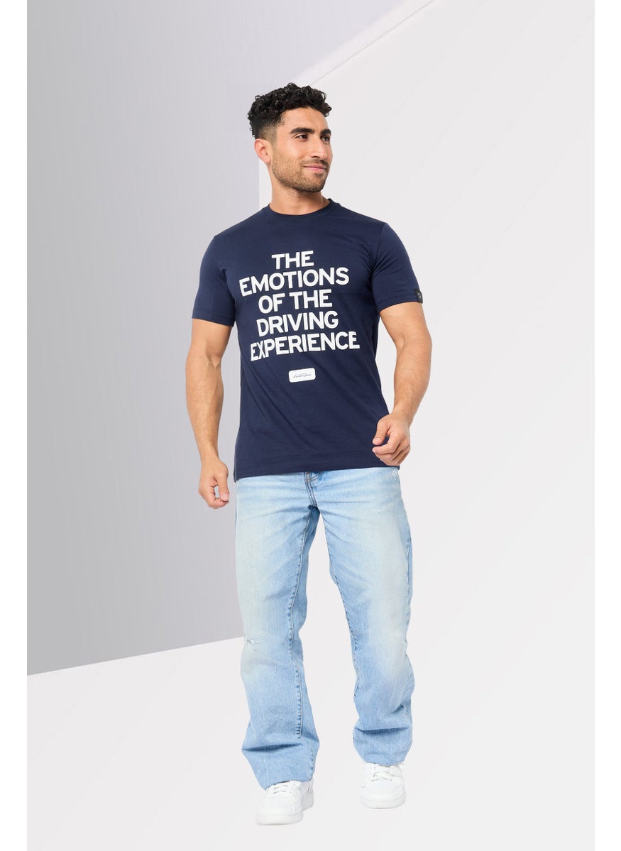 Men Crew Neck Short Sleeves Printed T-Shirt, Navy