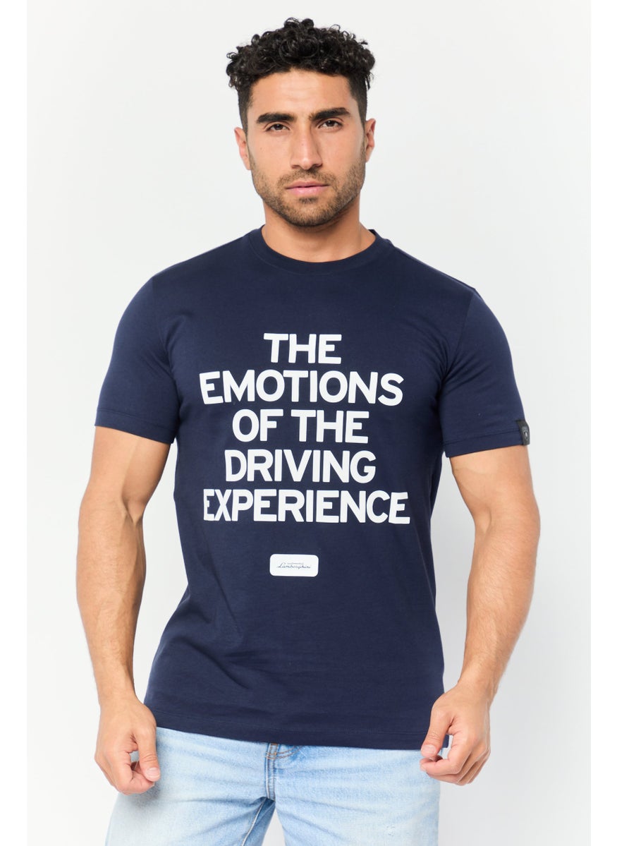 Men Crew Neck Short Sleeves Printed T-Shirt, Navy
