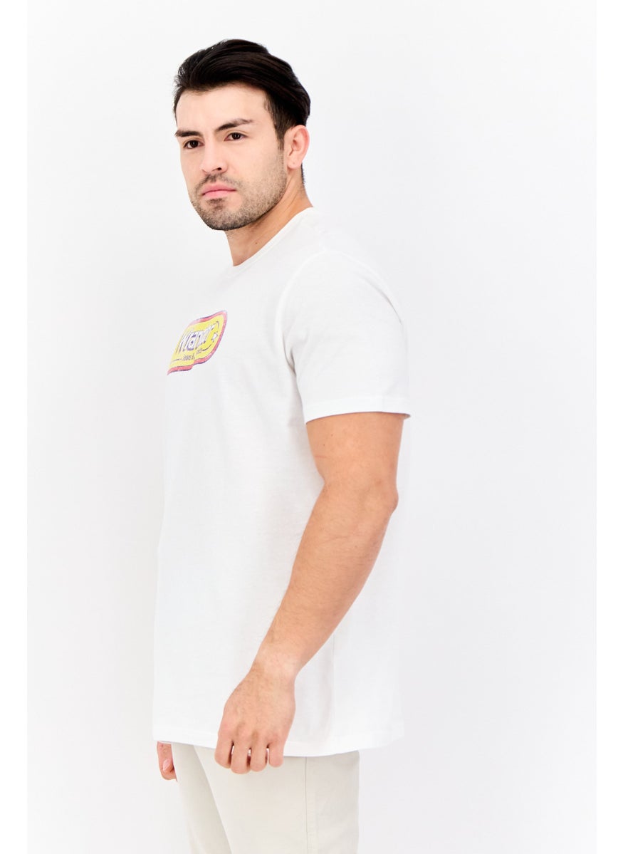 Men Crew Neck Short Sleeve Brand Logo T-Shirts, White