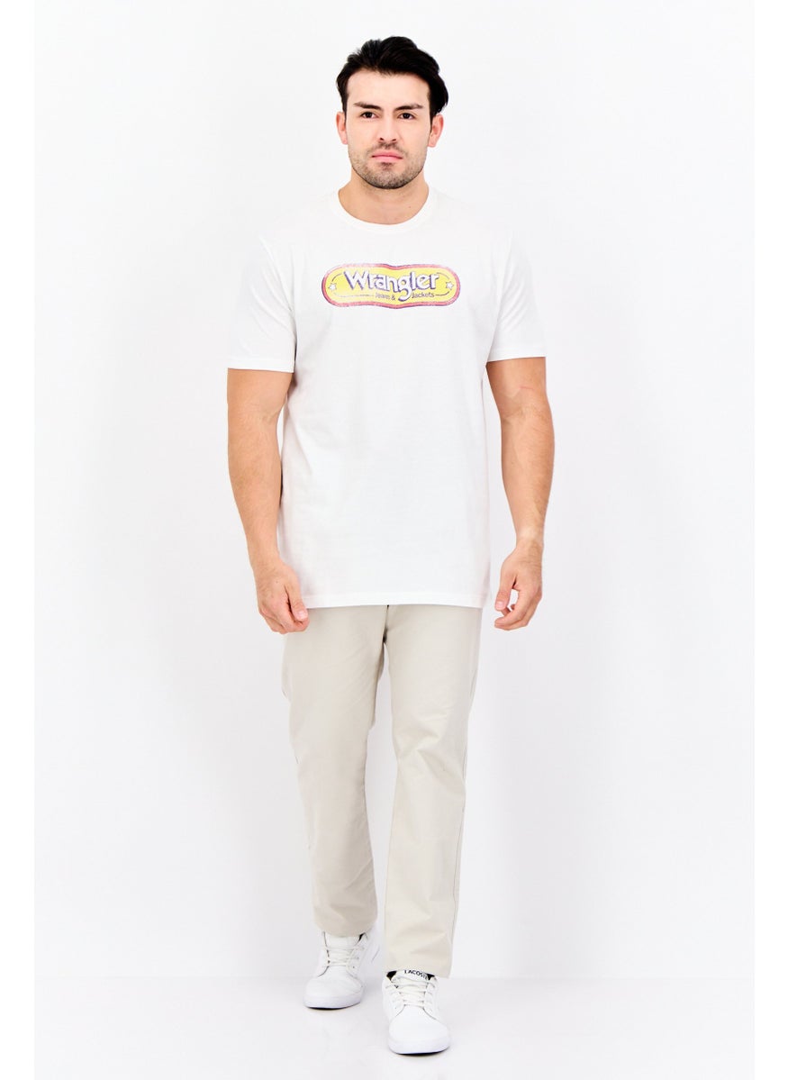 Men Crew Neck Short Sleeve Brand Logo T-Shirts, White